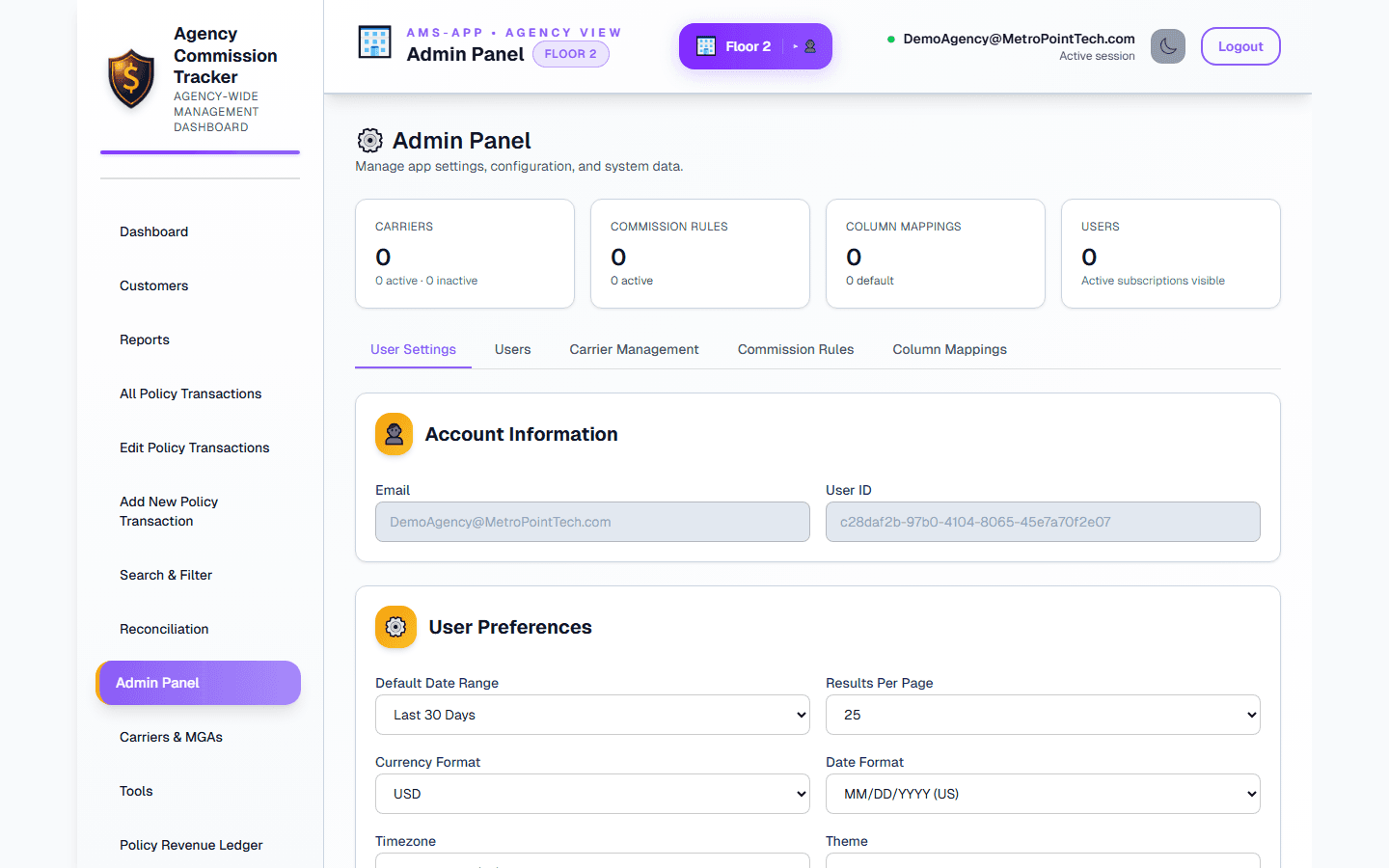 Admin panel