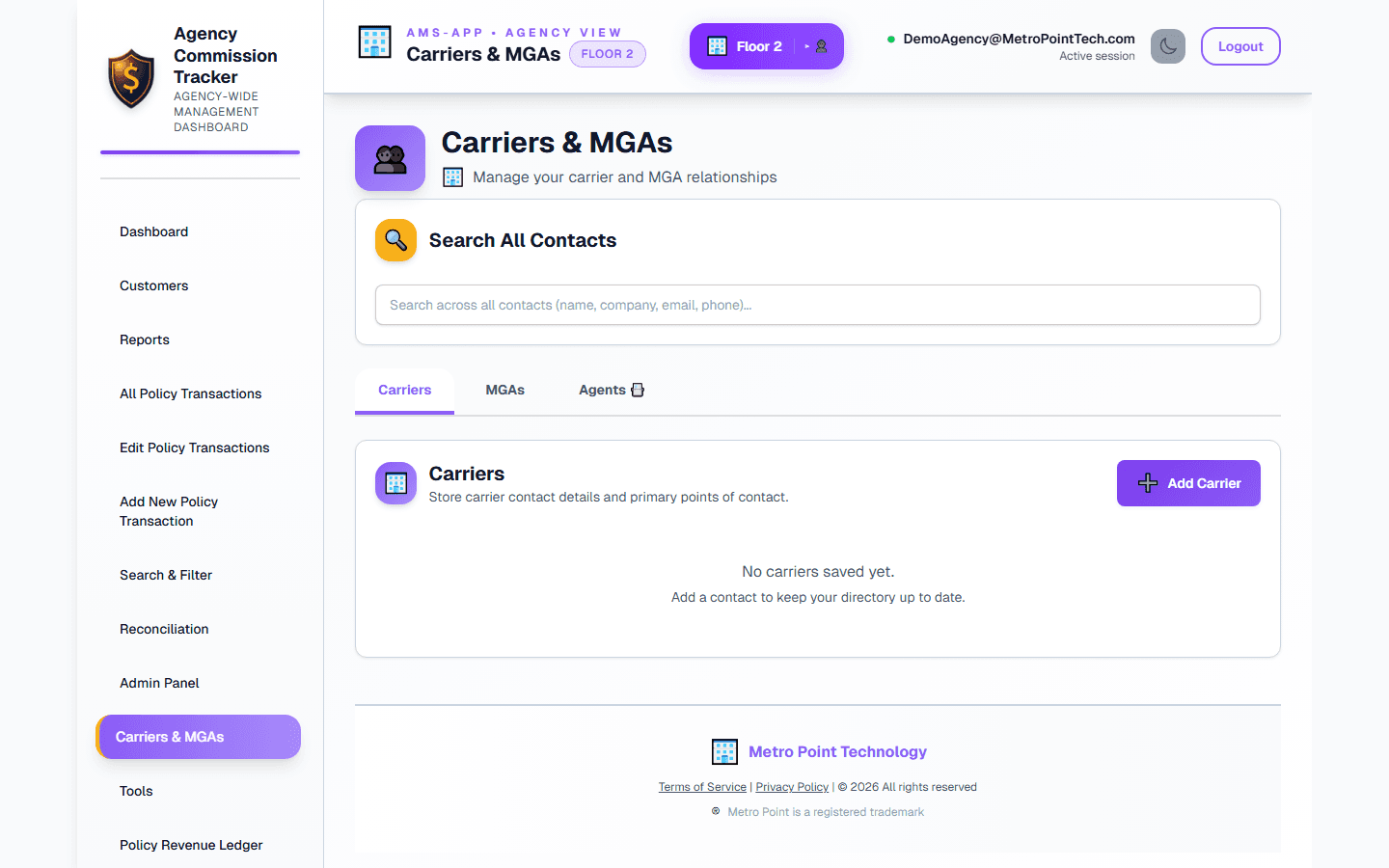 Agency carrier management